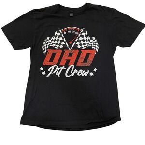 Gildan Dad Pit Crew Racing Flags Graphic T-Shirt Father's Day Gift Large